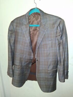 Men's Brown Plaid Sport Coat with Blue Windowpane